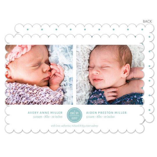 Slate Circle Date Twins Photo Birth Announcements